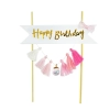 Topper girlanda ozdoby na tort napis Happy Birthday frędzle różowe dekoracje urodzinowe